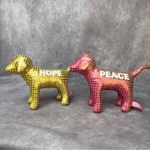 Victoria’s Secret PINK Metallic Dogs Hope & Peace Yellow Pink Set of 2 Plush